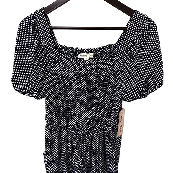NWT‎ Indigo Rose Navy & White Polka Dot Romper Women's Small - Picture 3 of 12